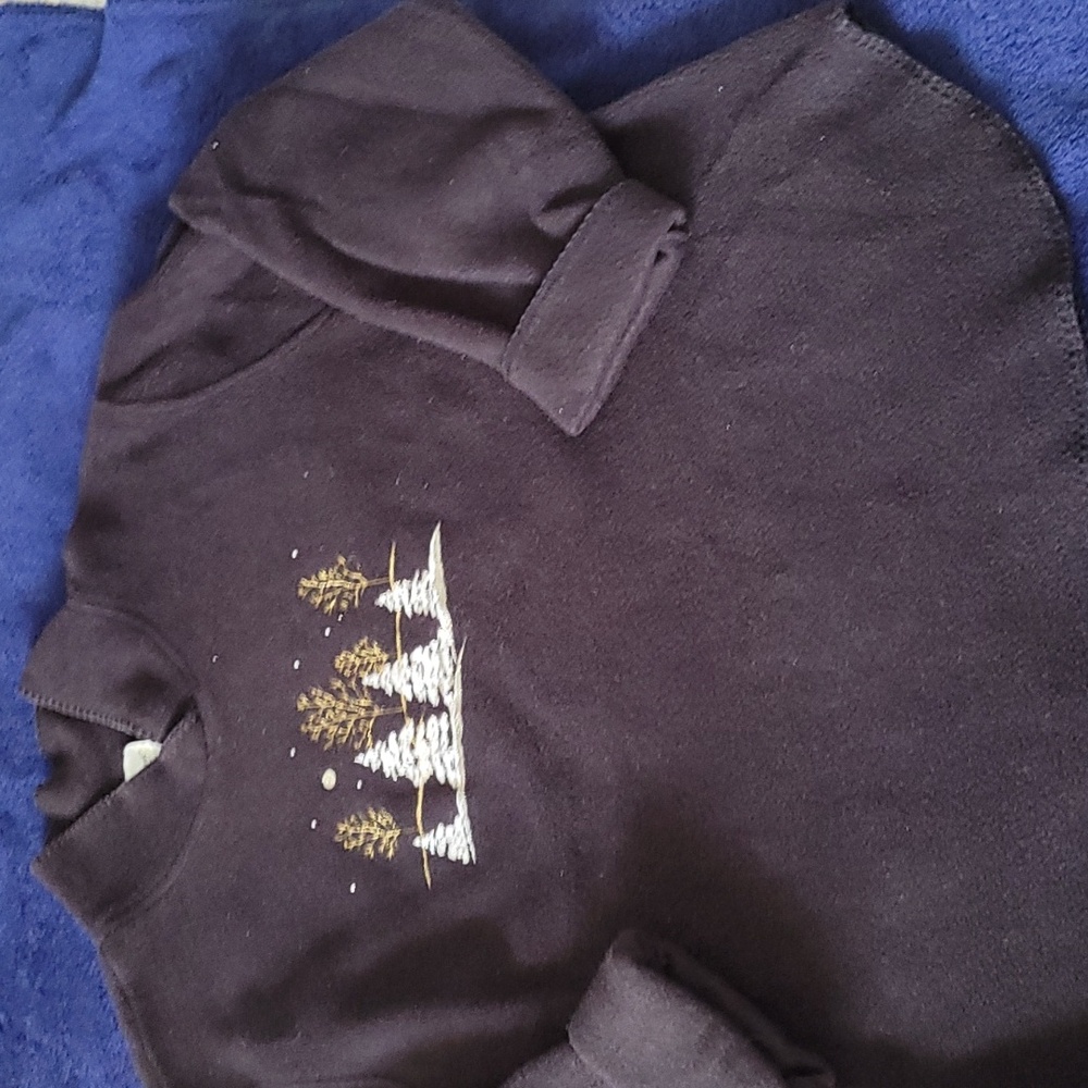 Coldwater Creek Fleece Top Vintage Winter Tree Scene 1X Black